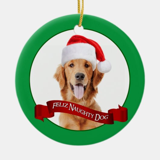 Feliz Naughty Golden Retriever Keramik Ornament (Vorne)