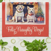 Feliz Naughty Hunde! Christmas Geschirrtuch (Gefaltet)