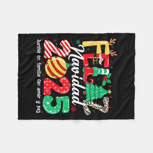 Feliz Navidad 2025 Spanish Christmas Mexican Famil Fleecedecke (Vorderseite (Horizontal))