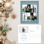 Feliz Navidad 5 Foto Feiertagspostkarte<br><div class="desc">Diese fantastische 5-Foto-Urlaubspostkarte mit "Feliz Navidad!" in einem modernen CAP-Schriftart und Ihrem Familiennamen und Jahr in einem sauberen,  klassischen Schriftart,  sowohl in Weiß als auch in staubblau,  ist perfekt für den Versand an Ihre Familie und Freunde. Jeder wird Liebe bekommen neue Fotos Ihrer Familie! Die Urlaubsnachricht ist anpassbar.</div>