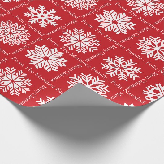 Feliz Navidad Add Family Recipients Name Christmas Geschenkpapier (Ecke)