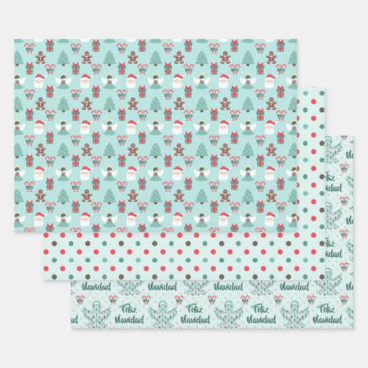 Feliz Navidad Angel Cutout Polka Dots Geschenkpapier Set (Set)
