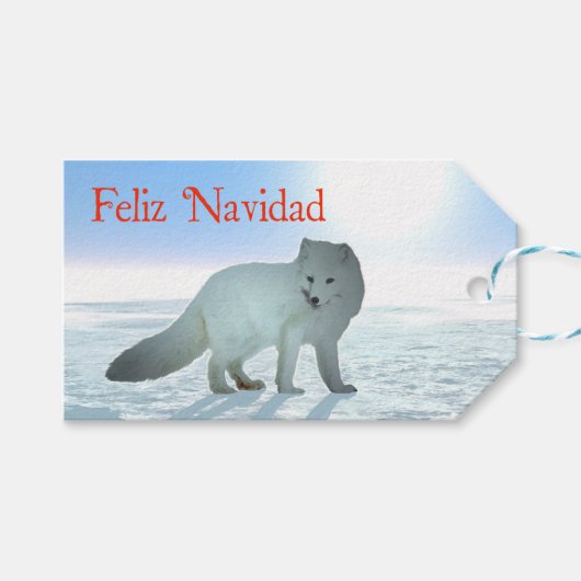Feliz Navidad - Arctic Fox Geschenkanhänger (Vorderseite (Horizontal))