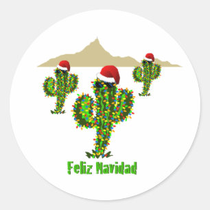 Feliz Navidad - Arizona Christmas Saguaro Lights Runder Aufkleber