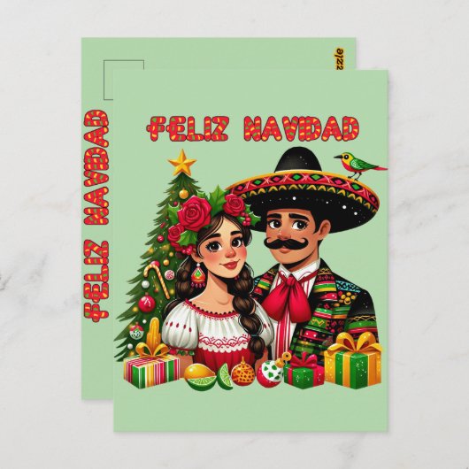 Feliz Navidad Art Postkarte (Vorne/Hinten)