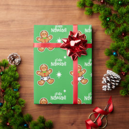 ¡Feliz Navidad! Baby Gingerbread auf Green-Editabl Geschenkpapier