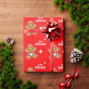 ¡Feliz Navidad! Baby Gingerbrot auf Rot - bestellb Geschenkpapier