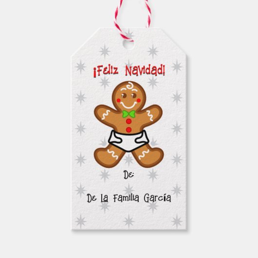 ¡Feliz Navidad! Baby Gingerbrot / White-Red Geschenkanhänger (Vorderseite)