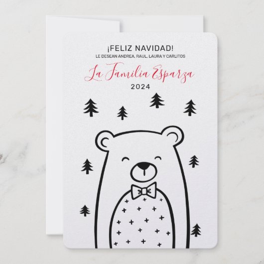 Feliz Navidad Bear im Wald Feiertagskarte (Vorderseite)