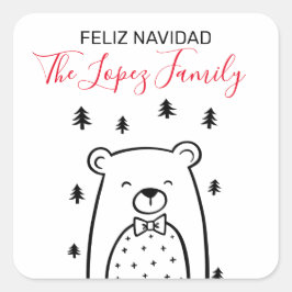 Feliz Navidad Bear Weihnachtskleber Quadratischer Aufkleber