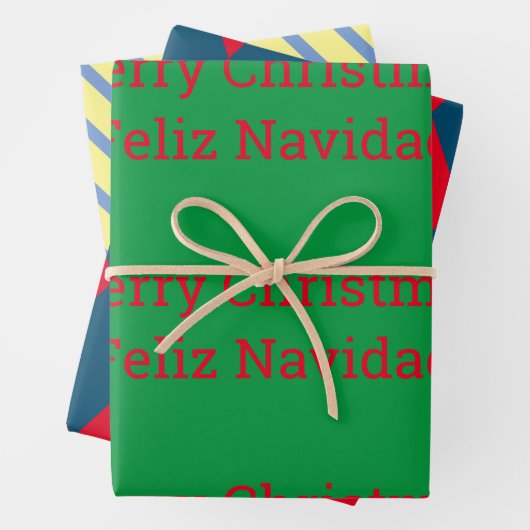 Feliz Navidad, bilingual "Merry Christmas" Geschenkpapier Set (Beispiel)