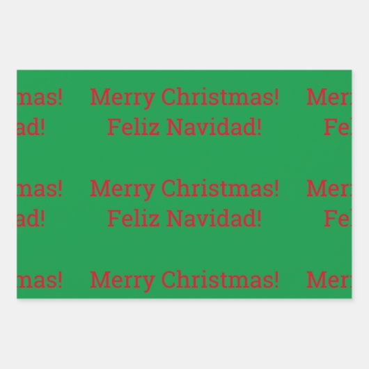 Feliz Navidad, bilingual "Merry Christmas" Geschenkpapier Set (Vorderseite)