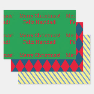 Feliz Navidad, bilingual "Merry Christmas" Geschenkpapier Set