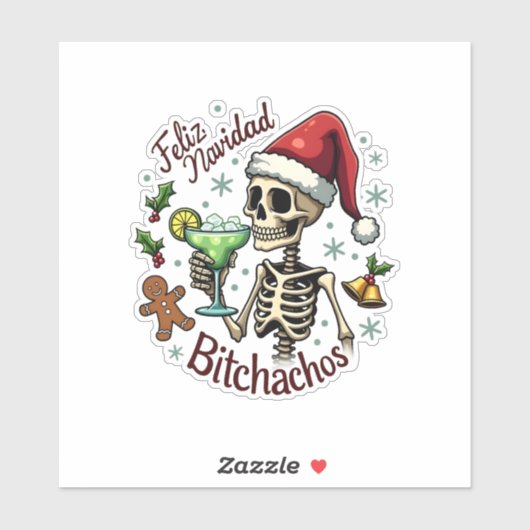 Feliz Navidad Bitchachos Funny Skull Spanish Merry Aufkleber (Blatt)