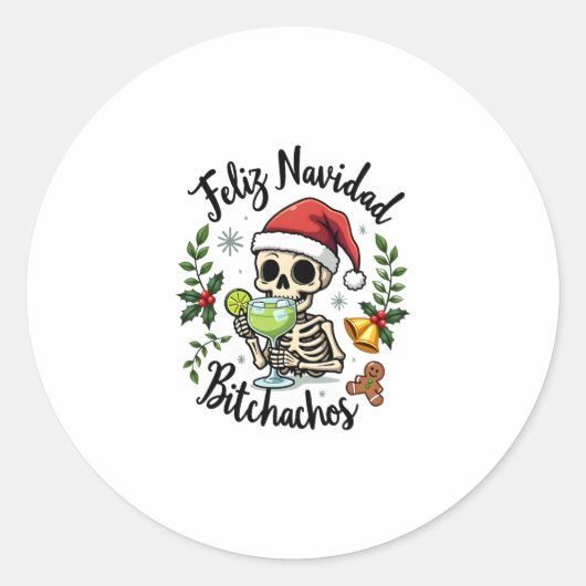 Feliz Navidad Bitchachos Funny Skull Spanish Merry Runder Aufkleber (Vorderseite)