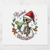 Feliz Navidad Bitchachos Funny Skull Spanish Merry Schaumweinetikett (Einzelnes Label)