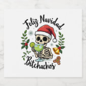 Feliz Navidad Bitchachos Funny Skull Spanish Merry Schaumweinetikett (Einzelnes Label)