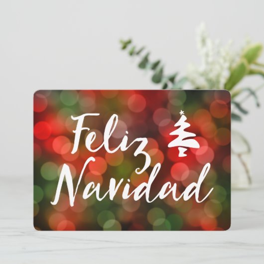 Feliz Navidad (Bokeh-Leuchten) Einladung (Stehend Vorderseite)