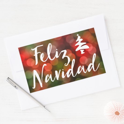 Feliz Navidad (Bokeh-Leuchten) Rechteckiger Aufkleber (Umschlag)