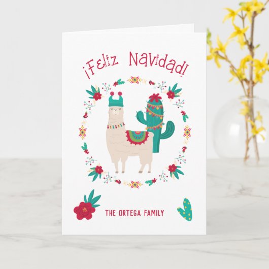 Feliz Navidad Bright und der festliche Llama Weihn Karte (Gelbe Blume)