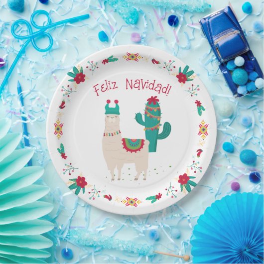 Feliz Navidad Bright und der festliche Llama Weihn Pappteller (Party)