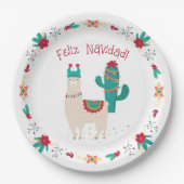 Feliz Navidad Bright und der festliche Llama Weihn Pappteller (Vorderseite)