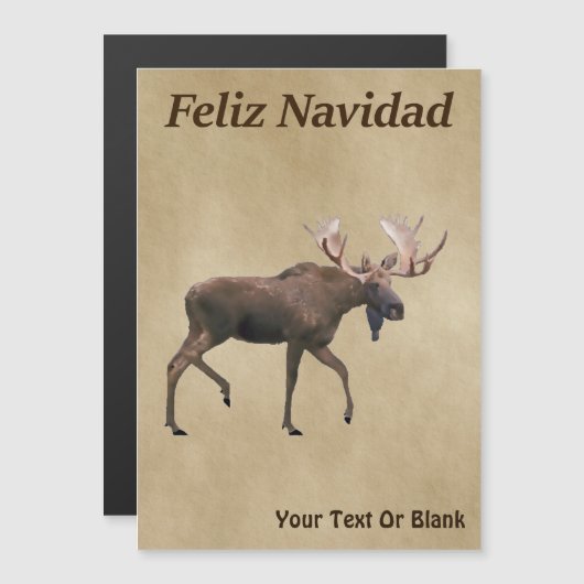 Feliz Navidad - Bull Moose auf altem Papier Magnetkarte (Vorne/Hinten)
