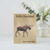 Feliz Navidad - Bull Moose auf altem Papier Postkarte (Stehend Vorderseite)