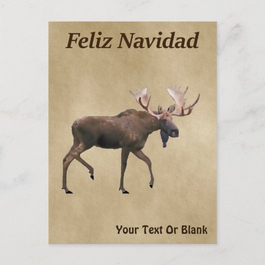 Feliz Navidad - Bull Moose auf altem Papier Postkarte (Vorderseite)