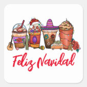 Feliz Navidad Cactus Christmas Drinks Kaffee Quadratischer Aufkleber (Vorderseite)