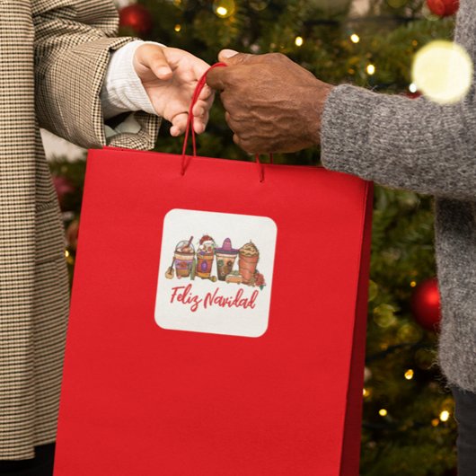 Feliz Navidad Cactus Christmas Drinks Kaffee Quadratischer Aufkleber