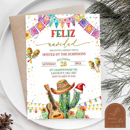 Feliz Navidad Cactus Christmas Holiday Fiesta Einladung