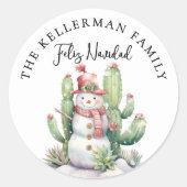 Feliz Navidad Cactus Christmas Runder Aufkleber (Vorderseite)