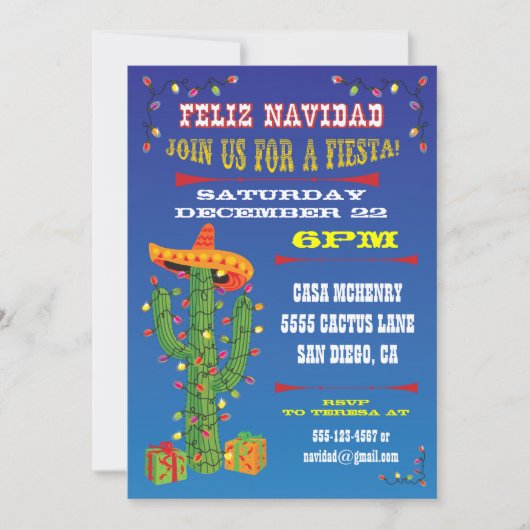 Feliz Navidad Cactus with Sombrero Einladung (Vorderseite)