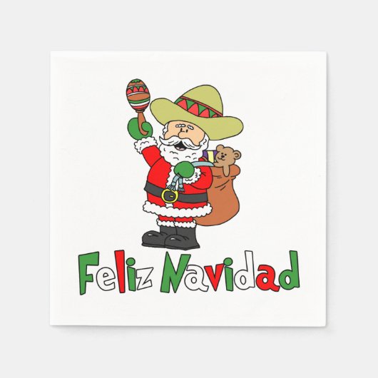 Feliz Navidad Cartoon Santa Sombrero Maracas Serviette (Vorderseite)