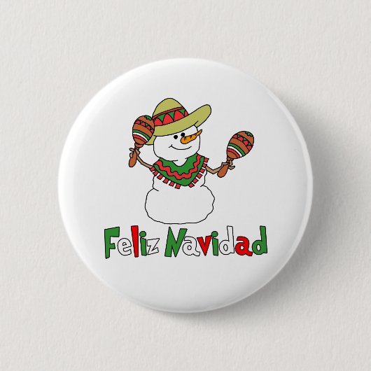 Feliz Navidad Cartoon Snowman Sombrero Maracas Button (Vorderseite)