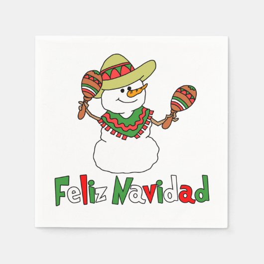 Feliz Navidad Cartoon Snowman Sombrero Maracas Serviette (Vorderseite)