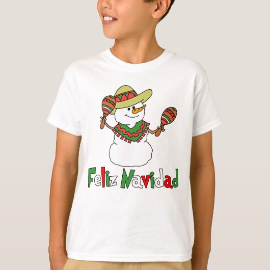 Feliz Navidad CartoonSnowmanSombrero Maracas T-Shirt (Vorderseite)