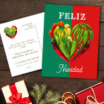 Feliz Navidad Chili Paprikaschoten Herz Feiertagspostkarte<br><div class="desc">Foto verschiedener Paprikaschoten aus rotem,  gelbem und grünem,  heißem Chili,  die ein Herz auf grünem und rotem Hintergrund bilden und die mexikanische Fahne mit bearbeitbarem Text "Feliz Navidad" darstellen,  sowie eine entsprechende Nachricht auf der Rückseite in spanischer Sprache,  mit bearbeitbaren Namen und Adresse.</div>