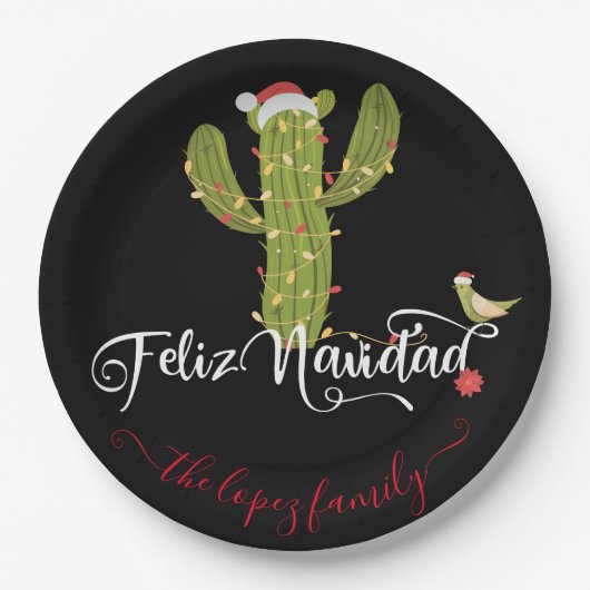 Feliz Navidad Christmas Cactus Party Pappteller (Vorderseite)