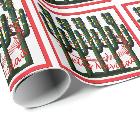Feliz Navidad Christmas Cactus Tree Gift Wrap Geschenkpapier (Rolleneckpunkt)