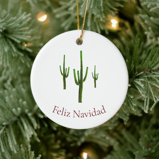 Feliz Navidad Christmas Desert Cactus Keramik Ornament (Baum)