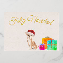 Feliz Navidad Christmas Gold Chihuahua Dog Folien Feiertagskarte