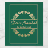Feliz Navidad Christmas Golden & Green Weinetikett (Einzelnes Label)