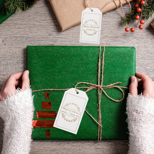 Feliz Navidad Christmas Golden White Isaiah 9:6 Geschenkanhänger