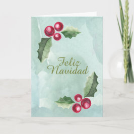 Feliz Navidad Christmas Holly Berry Watercolor Feiertagskarte