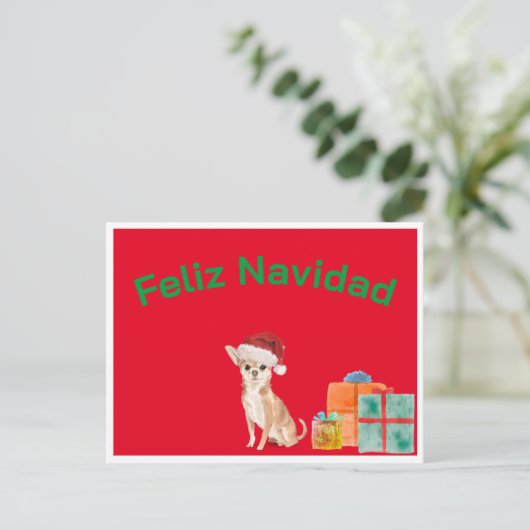 Feliz Navidad Christmas Red Chihuahua Dog Postkarte (Stehend Vorderseite)