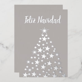 Feliz Navidad Christmas Tree Stars Silver Folien Feiertagskarte