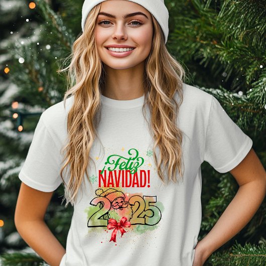 Feliz Navidad con Santa Claus y fondo acuarela T-Shirt