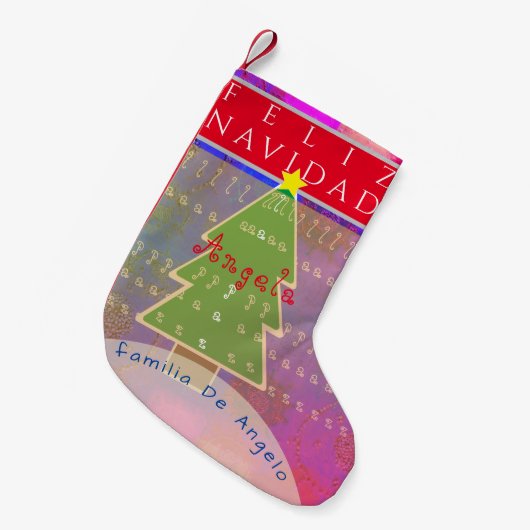 "Feliz Navidad" Custom Name&Message Kleiner Weihnachtsstrumpf (Vorderansicht (hängend))